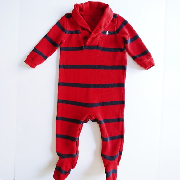 Ralph Lauren Striped Ribbed Footie 9-12 Months - Picture 1 of 10